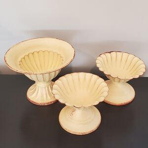 Lot of Metal Pedestal Plant Decor Vases